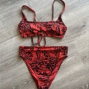 Xhilaration Red and Black Animal-Print Bikini Set